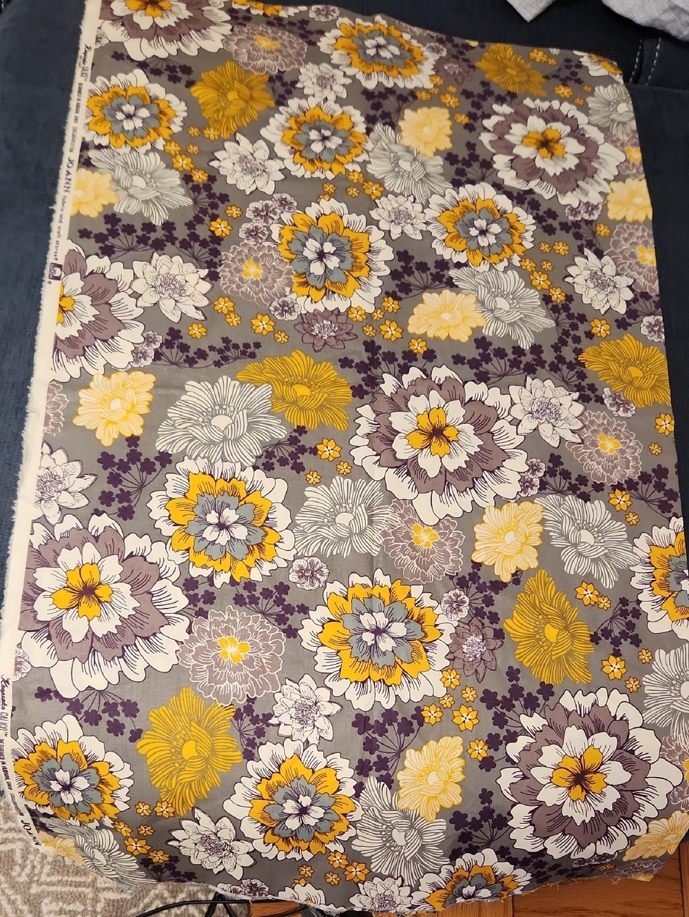 KEEPSAKE Calico Yellow, Gray & Purple Floral Cotton Fabric 2yards 44" W